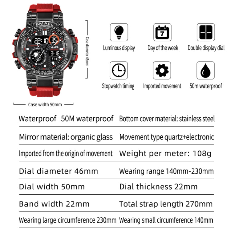 SMAEL 1803B Outdoor Waterproof Multifunctional Alloy Sports Watch(Black White) - Sport Watches by SMAEL | Online Shopping UK | buy2fix