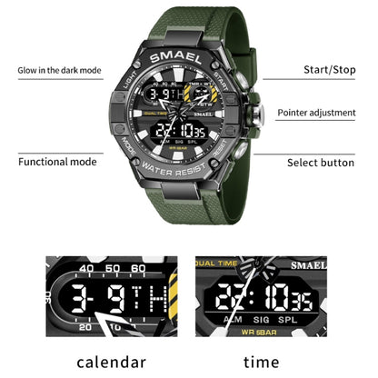 SMAEL 8066 Outdoor Electronic Sports Watch Alloy Colorful Multifunctional Men Watch(Army Green) - Sport Watches by SMAEL | Online Shopping UK | buy2fix