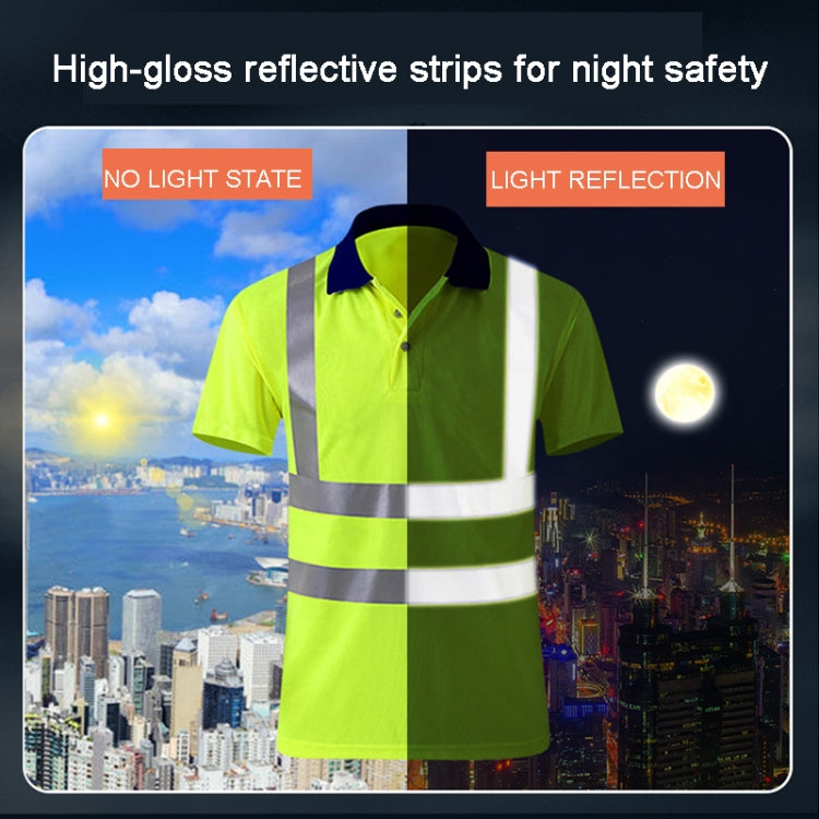 Reflective Quick-drying T-shirt Lapel Short-sleeved Safety Work Shirt, Size: XXXL(Fluorescent +Navy Blue) - Workplace Safety Supplies by buy2fix | Online Shopping UK | buy2fix