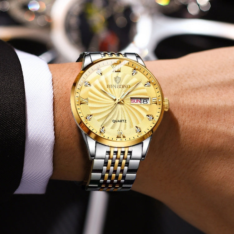 BINBOND B3034 Diamond 30m Waterproof Business Watch Men's Butterfly Buckle Luminous Quartz Watch(Full-gold-Black-Gold Nail) - Metal Strap Watches by BINBOND | Online Shopping UK | buy2fix