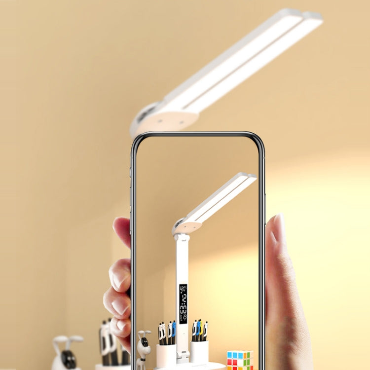 LED Intelligent Digital Display Foldable Desk Lamp, Style: Double Head USB Straight Plug -  by buy2fix | Online Shopping UK | buy2fix