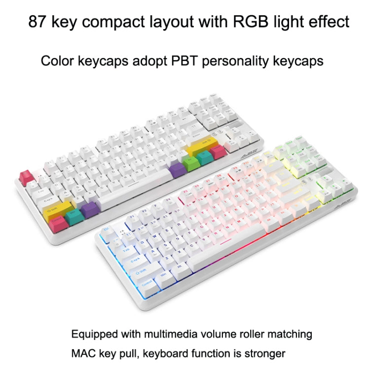 Ajazz K870T 87-Key Hot Swap Bluetooth/Wired Dual Mode RGB Backlight Office Game Mechanical Keyboard Red Shaft (White) - Wireless Keyboard by Ajazz | Online Shopping UK | buy2fix