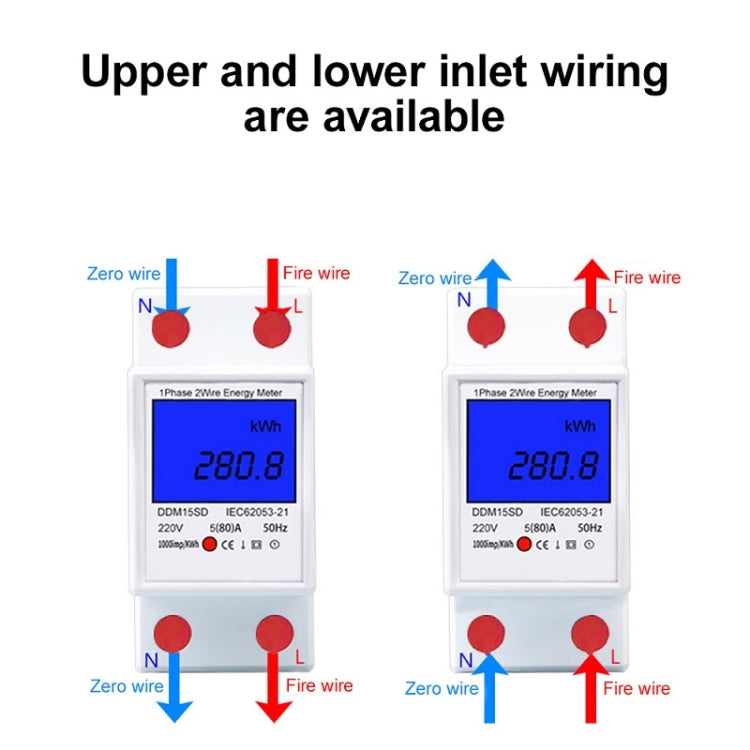 DDM15SD 5 (20) A Single-phase Multi-function Rail Meter with Backlight LCD Display - Current & Voltage Tester by buy2fix | Online Shopping UK | buy2fix