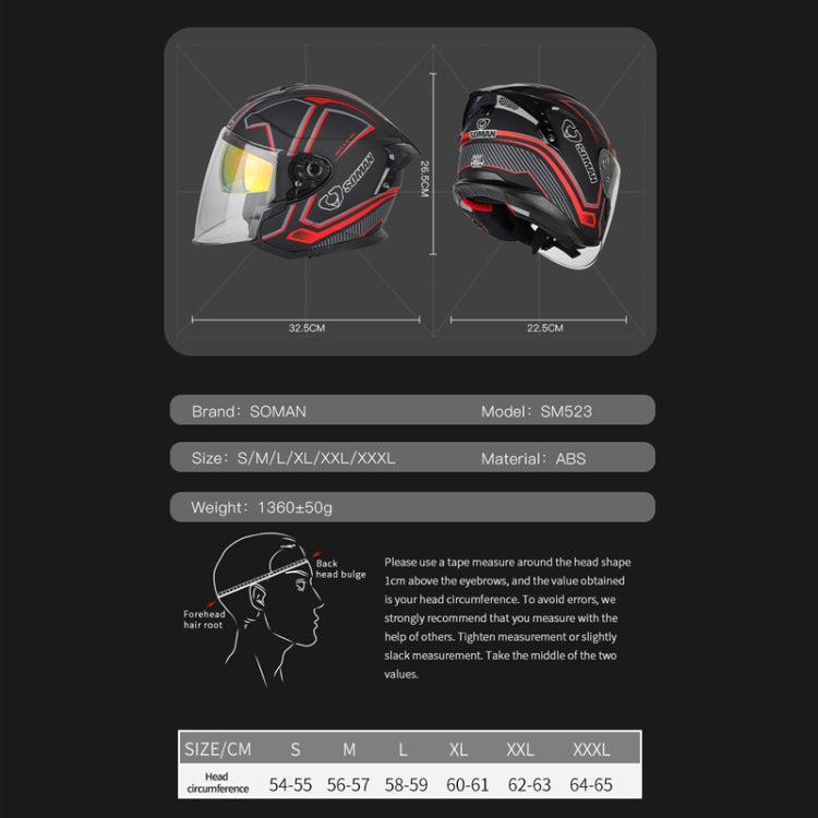 SOMAN Motorcycle Electric Bicycle Dual Lens Riding Helmet, Size: XXL(Matte Black Red) - Helmets by SOMAN | Online Shopping UK | buy2fix