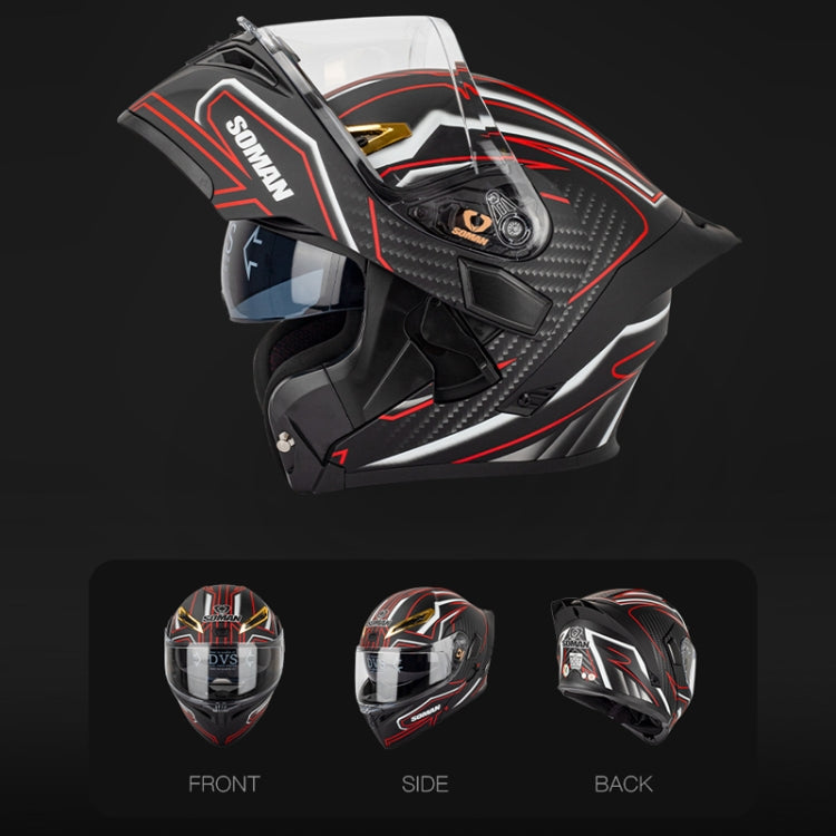 SOMAN Motorcycle Dual Lens Riding Peel-Off Full Coverage Helmet, Size: XL(Bright Black Green) - Helmets by SOMAN | Online Shopping UK | buy2fix