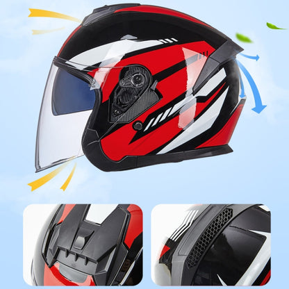 GXT Electric Vehicle Four Seasons Sun Protection & Windshield Double Lens Helmet, Size: L(Bright Black Red) - Helmets by GXT | Online Shopping UK | buy2fix