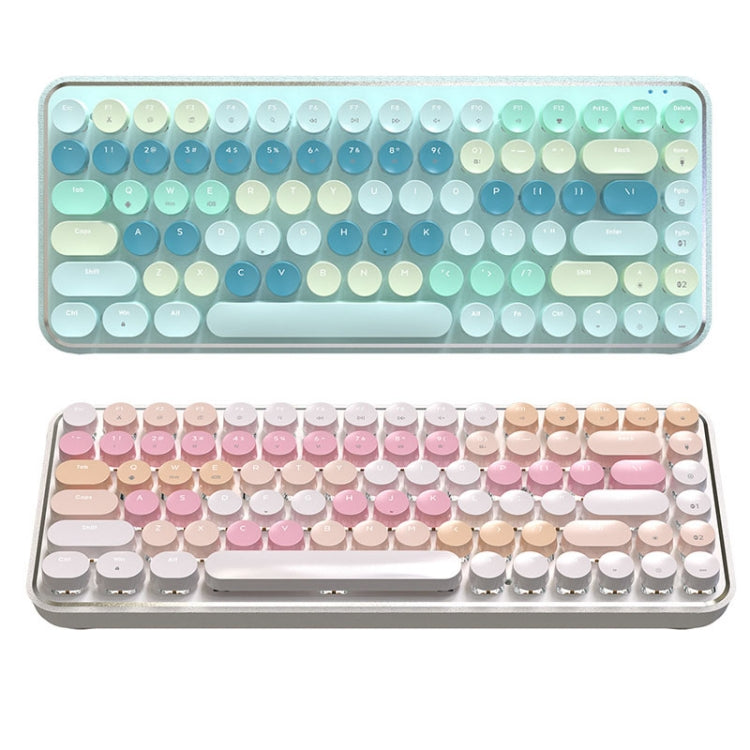 Ajazz K840T 84-Key Wireless/Bluetooth/Wired Three-Mode Round Key Punk Keycap Mechanical Keyboard Green Shaft (White Peach Mousse) - Wireless Keyboard by Ajazz | Online Shopping UK | buy2fix