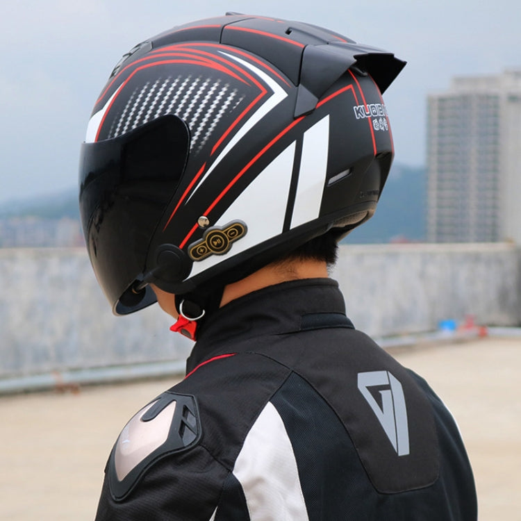 KUQIBAO Motorcycle Smart Bluetooth Sun Protection Double Lens Safety Helmet, Size: XXL(Bright Black Phantom Fiber+Gray Tail) - Helmets by KUQIBAO | Online Shopping UK | buy2fix