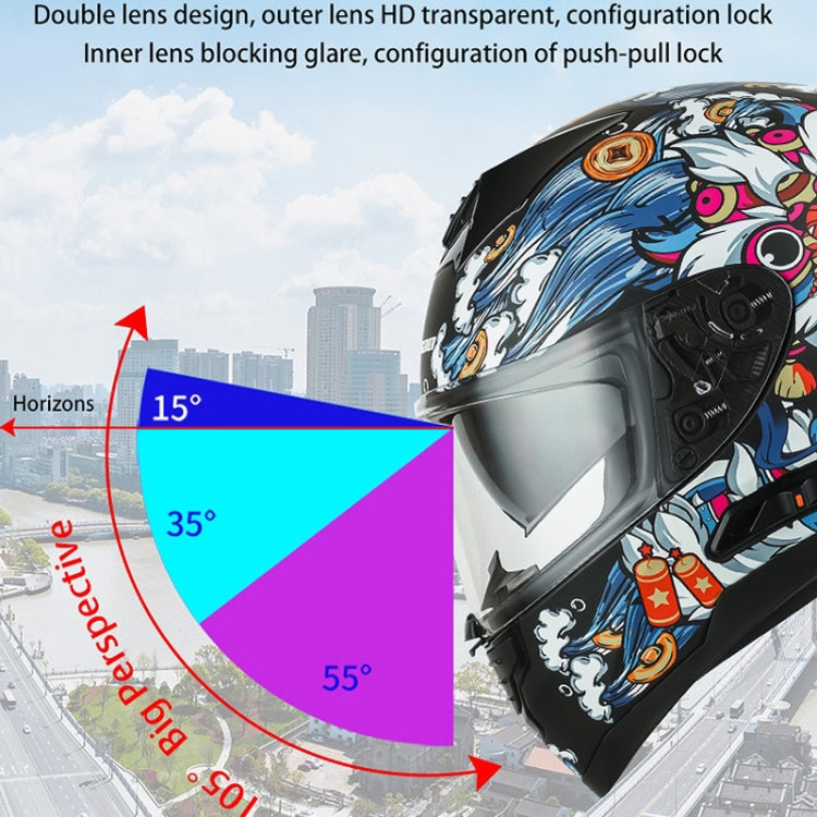 KUQIBAO Motorcycle Dual Lens Anti-Fog Helmet With LED Light, Size: XL(White Wake Lion) - Helmets by KUQIBAO | Online Shopping UK | buy2fix