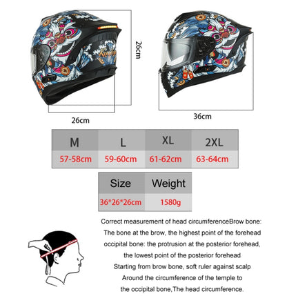 KUQIBAO Motorcycle Dual Lens Anti-Fog Helmet With LED Light, Size: XL(White Wake Lion) - Helmets by KUQIBAO | Online Shopping UK | buy2fix