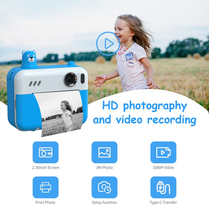IPS 2.36 inch LED HD Display 1080P Childrens Camera Thermal Printing Instant Camera(Sky Blue) - Children Cameras by buy2fix | Online Shopping UK | buy2fix