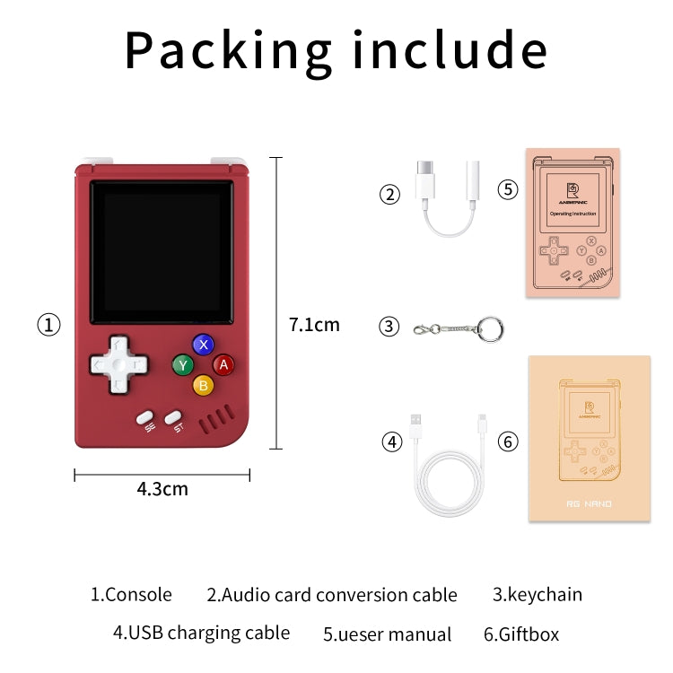 ANBERNIC RG Nano  1.54-Inch IPS Linux System Classic Pocket Retro Game Console 64G 8000 Games(Red) - Pocket Console by ANBERNIC | Online Shopping UK | buy2fix