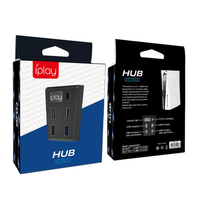 iplay HBP-308 For Sony PS5 5 in 1 Game Console USB3.0 HUB Connection Transmission Extender(Black) - Adapter & Cables by iplay | Online Shopping UK | buy2fix