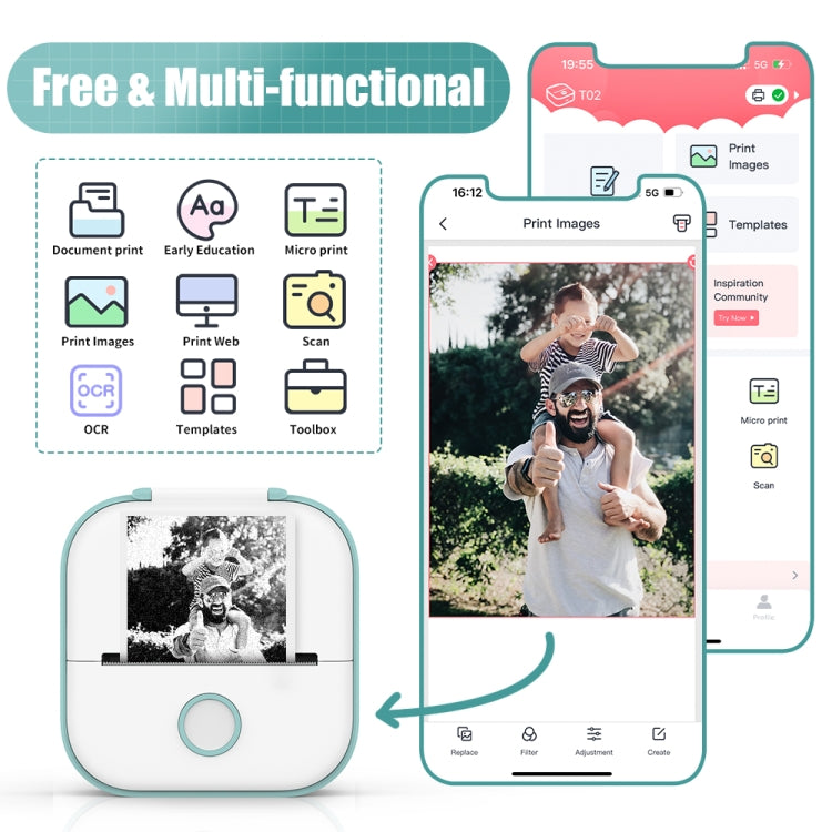 Phomemo T02 Gift Box Phone Bluetooth Mini Printer Photo Thermal Printer Family Student Wrong Question Printer(Green) - Printer by Phomemo | Online Shopping UK | buy2fix