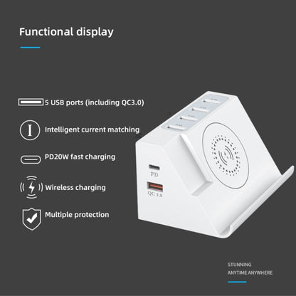 PD 20W +QC 3.0 Wireless Charging+6 Ports Multi-function Charger(US Plug) - Multifunction Charger by buy2fix | Online Shopping UK | buy2fix