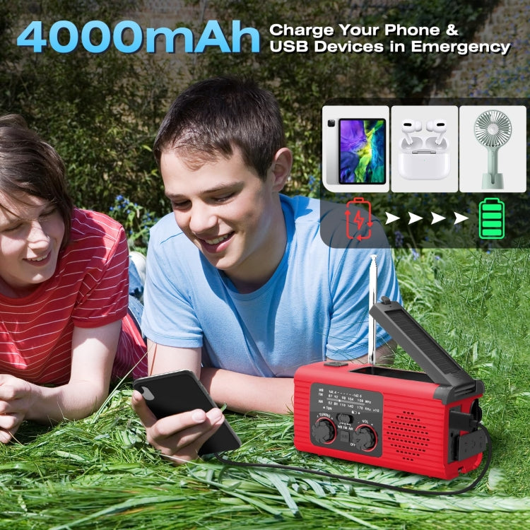 Solar Charging NOAA Emergency Weather Radio with LED Flashlight Reading Lamp, SOS Alarm(Red) - Radio Player by buy2fix | Online Shopping UK | buy2fix