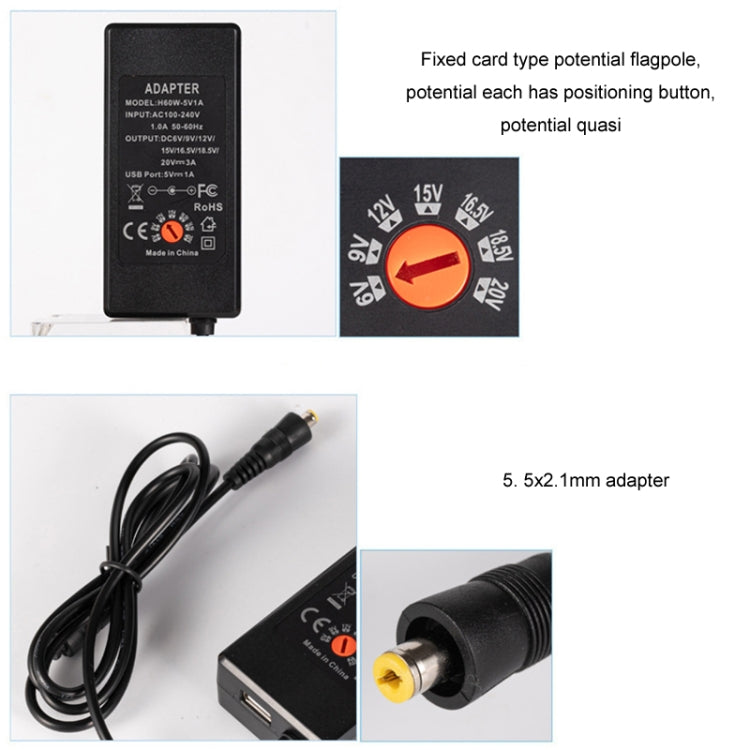 65W 6-20V Adjustable 3A DC Power Adapter Charger, Specification: EU Plug - Universal Power Adapter by buy2fix | Online Shopping UK | buy2fix