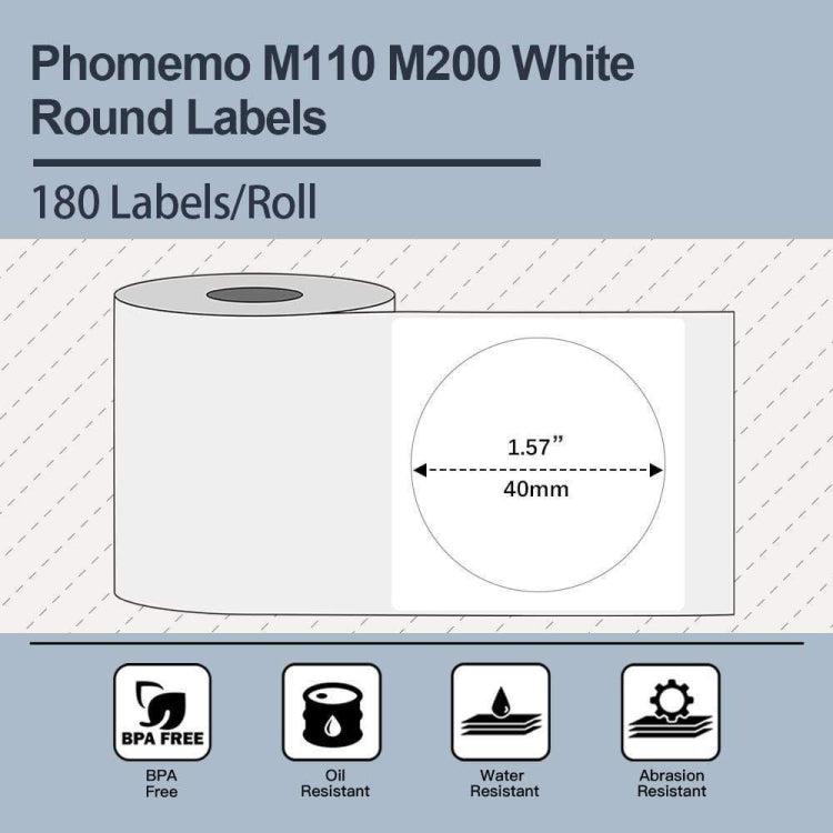 For Phomemo M110 / M200 180pcs /Roll 40x40mm Round Self-Adhesive Thermal Labels - Printer Accessories by Phomemo | Online Shopping UK | buy2fix