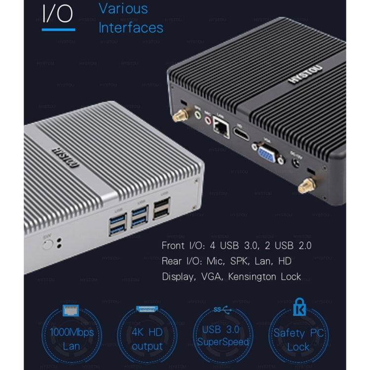 HYSTOU H2 Windows / Linux System Mini PC, Intel Core I3-7167U Dual Core Four Threads up to 2.80GHz, Support mSATA 3.0, 16GB RAM DDR4 + 256GB SSD 500GB HDD (Black) - Windows Mini PCs by HYSTOU | Online Shopping UK | buy2fix