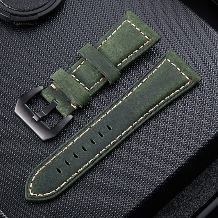 Crazy Horse Layer Frosted Black Buckle Watch Leather Watch Band, Size: 24mm (Army Green) - Smart Wear by buy2fix | Online Shopping UK | buy2fix