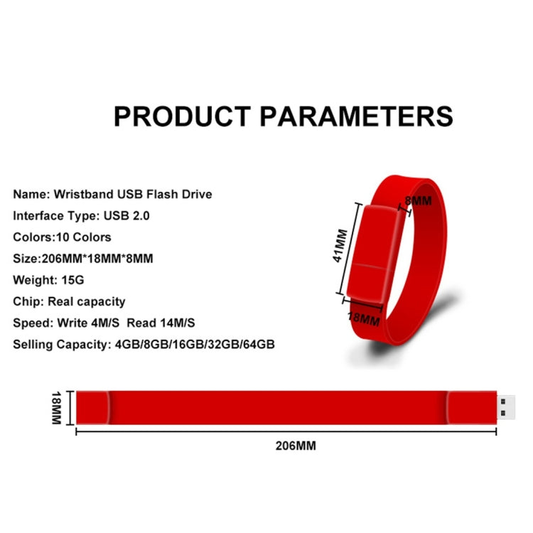 MicroDrive 32GB USB 2.0 Fashion Bracelet Wristband U Disk (Red) - USB Flash Drives by MicroDrive | Online Shopping UK | buy2fix